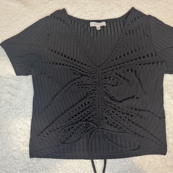 Black Ruched V-Neck Top - Picture 3 of 6